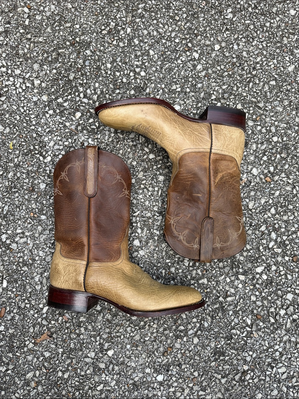Larry Mahan Two-Tone Brown and Tan Cowboy Boots Men’s 8 Women’s 9.5 USA